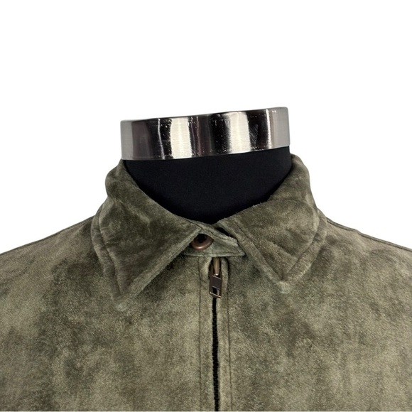 VINTAGE JONES NEW YORK GREEN SUEDE LEATHER ZIP UP COLLARED SHIRT JACKET SHACKET - Picture 13 of 15
